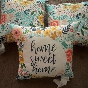 Floral Home Sweet Home set of 3 Outdoor/Patio Pillows